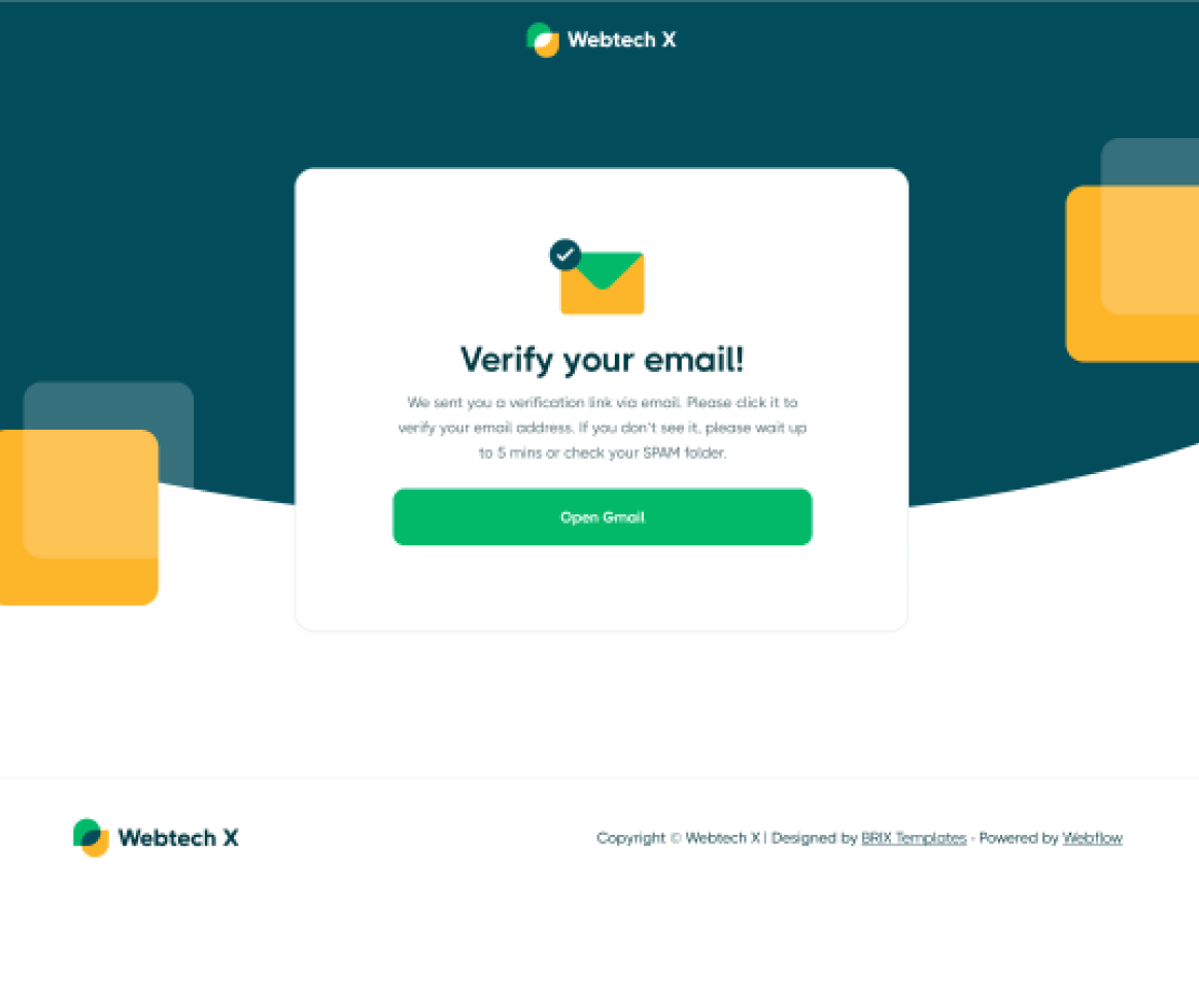 Confirm Your Email - Webtech X Webflow Template