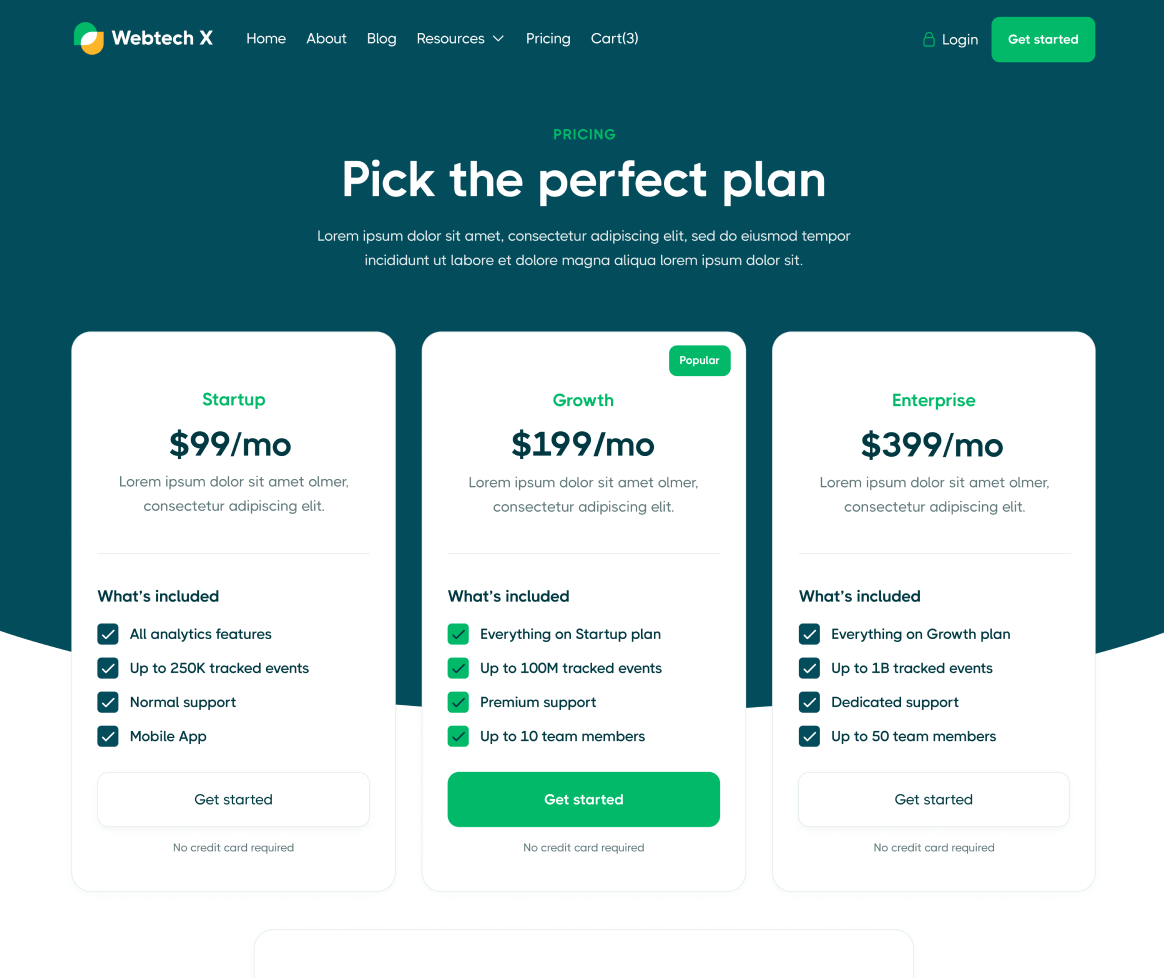 Pricing - Webtech X Webflow Template